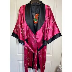Rose Thai Silk Reversible Kimono Robe Women’s Large Elegant Lightweight Wrap